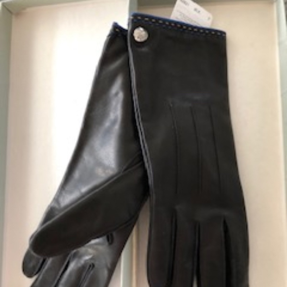 Coach black leather and cashmere lined gloves